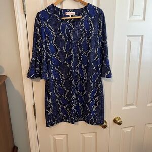 Jude Connally Blue and White 3/4 Sleeve Dress